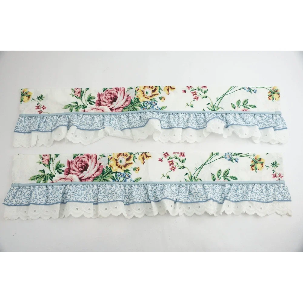 EUC Vintage Pottery Barn Floral Crib‎ Skirt Valance Set 2pc Eyelet Lace Ruffle